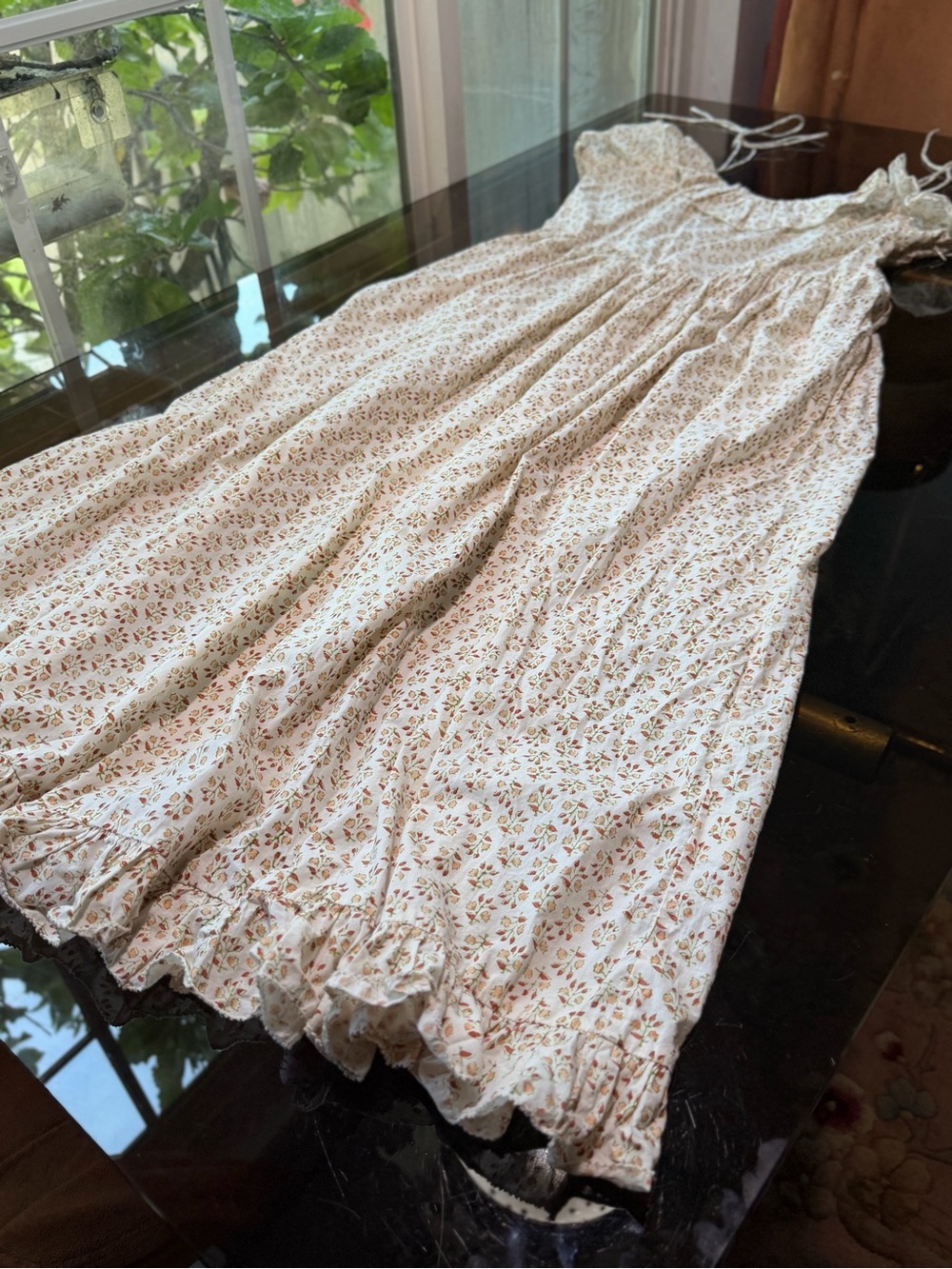 DÔEN Wendelin Spring Elderberry Floral Cream Organic Cotton Midi Dress XL